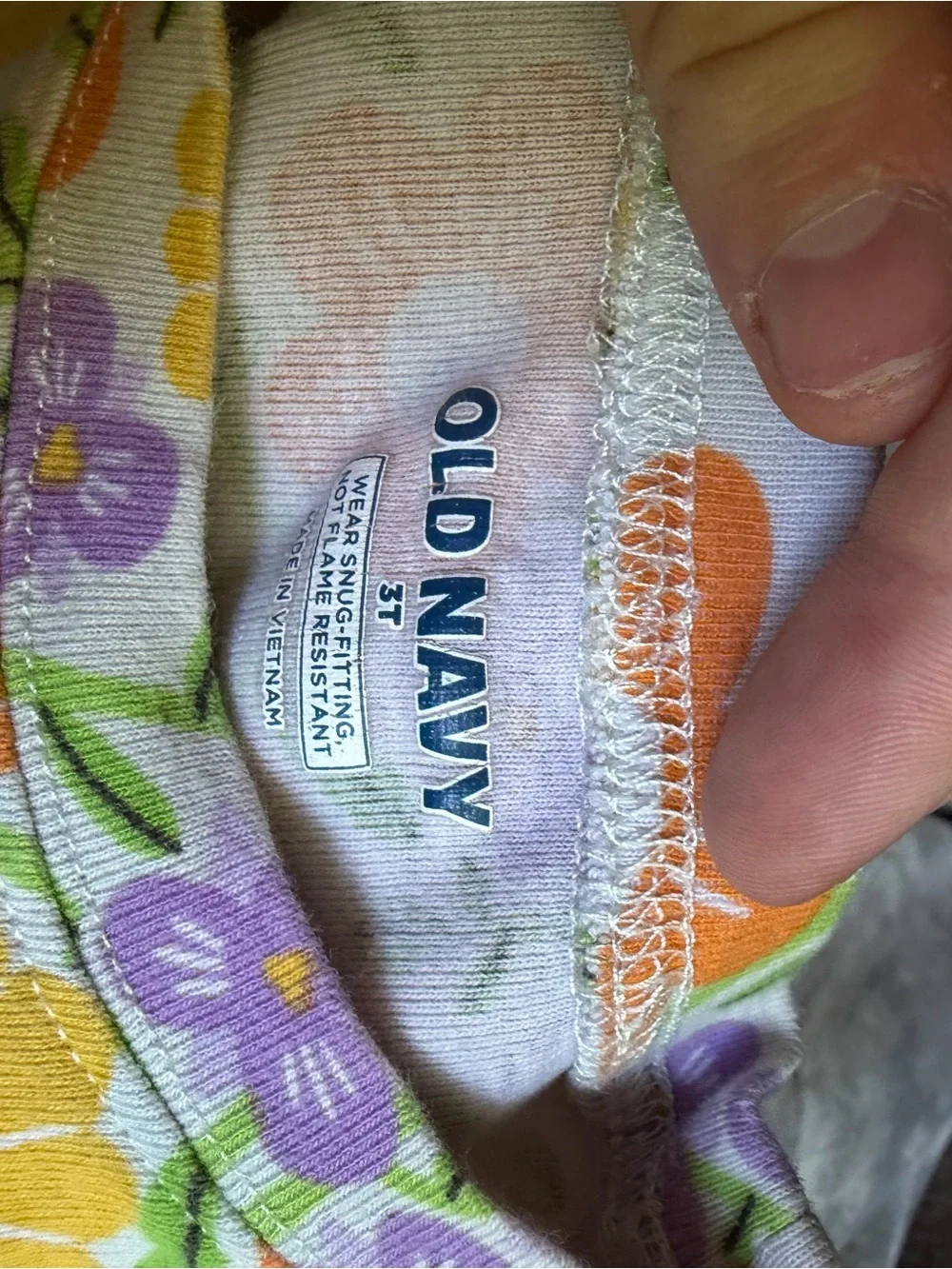 Old Navy Girls Floral Pajama Set - White with Yellow Orange Purple Flowers